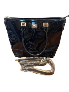 Neu ohne Etikett Simply Noelle schwarze Lackledertasche mit abnehmbarem Schulterriemen # - Bild 1 von 12