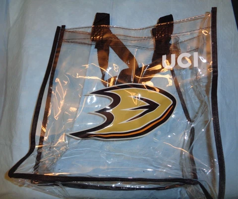 A nice & clean NHL Anaheim Ducks Clear Vinyl Tote Bag. 12"' tall / wide Cover
