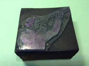 Vintage Metal On Wood Printing Block- Man With Telescope - Picture 1 of 10