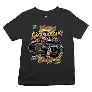 Vintage Garage Customs Est. 1990 Youth T-shirt Old School Retro Hot Rod Kids - Picture 1 of 29