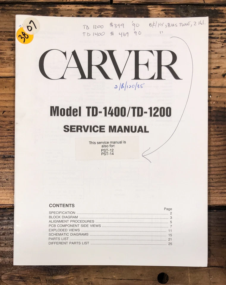 Manual de servicio de casete Carver TD-1200 TD-1400 *Original* Foto 1 de 1