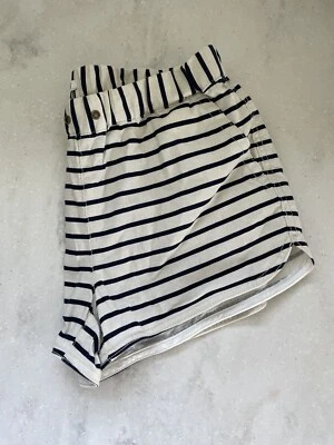 J. Pantalones cortos Crew XXS para mujer de lino mezcla de algodón azul marino blanco roto a rayas Foto 1 de 4