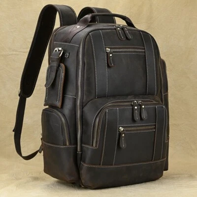 Men's Leather Backpack Retro Luxury Fashion Style Travel Leather Backpack - Imagem 1 de 4