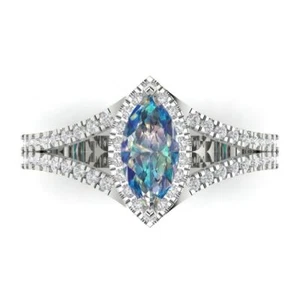 1.2 cttw Halo Blue Moissanite Engagement Ring - 14K Solid Gold (White Gold) - Picture 1 of 11