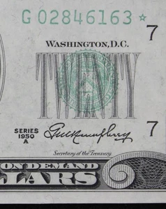 $20 1950A Star CU Federal Reserve Note G02846163* twenty $, series A, Chicago G7 - Picture 1 of 3