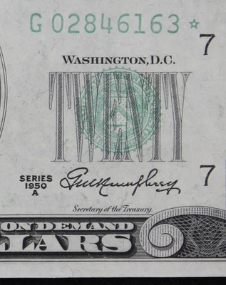 $20 1950A Star CU Federal Reserve Note G02846163* twenty $, series A, Chicago G7 - Image 1 of 3