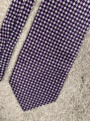 UMO LORENZO Italy Men's Neck Tie 100% Silk Purple Geometric 65 X 4 Extra Long - Image 1 of 4