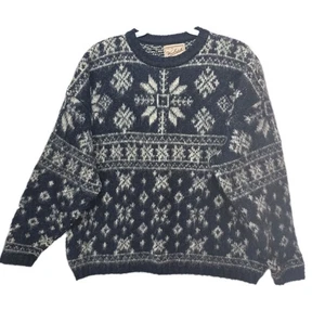 Suéter Nórdico Woolrich Lana Fair Isle De Colección Para Mujer L Azul Copo de Nieve Cálido Pullover - Imagen 1 de 12