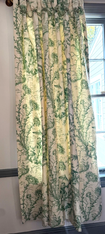 Par Vintage de Cortinas Plissadas de Linho Inglês Scalamandre “Pillement Toile” ZZ64 - Imagem 1 de 4