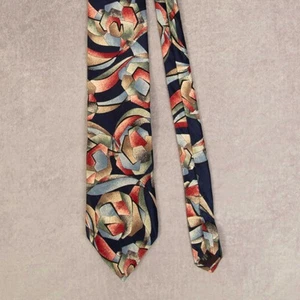 Vintage 1990s Abstract Print Silk Tie Navy Arrow - Picture 1 of 5