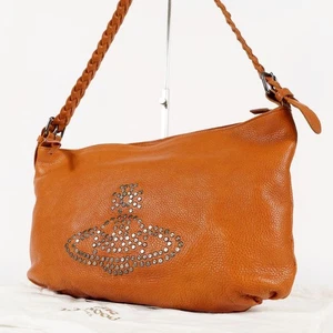 Vivienne Westwood Women's Shoulder Hand Bag Orb Studded Orange Silver Ladies - Picture 1 of 9