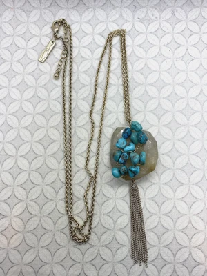 Collar Colgante Vintage Kendra Scott Rock Tejido Malla Borla Azul Turquesa Foto 1 de 4