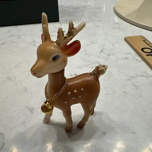 Vintage Christmas PINK Ears Sleepy Eyes Reindeer Deer Soft Plastic Hong Kong - Picture 1 of 7