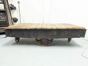 Antique Towsley Industrial Factory Cart - 26 X  55" Could Be Coffee Table / Iron - Picture 1 of 10