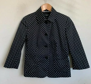 Talbots Black Jacket White Polka Dots Buttons 3/4 Sleeve Pockets Lined Size 4P - Picture 1 of 8