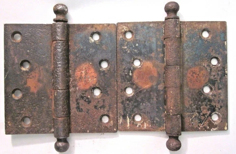 2 Mortise Barn Door Ball Tip Hinges 4" Square Rusted Aged Copper Plated Antique Cover