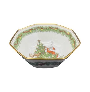 Fitz & Floyd 7" Octagonal Bowl St. Nicholas Gold Rim Santa Christmas Tree 1977 - Picture 1 of 17