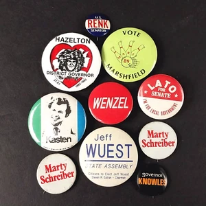 Vintage 1980's Assorted Election Campaign Metal Pinback Buttons - Lot of 10 - Picture 1 of 2