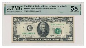 UNITED STATES banknote $20 1963A New York PMG grade AU 58 Choice About Unc