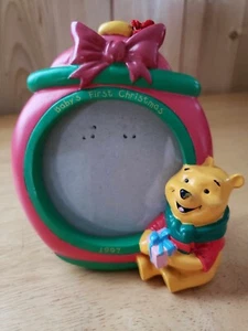 1997 Disney Winnie the Pooh Baby's First Christmas Photo Frame Ornament 4" - Picture 1 of 8