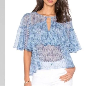 Rebecca Taylor 100% Silk Sheer Shibori Print Ruffled Lightweight Blouse Size 6 - Picture 1 of 13