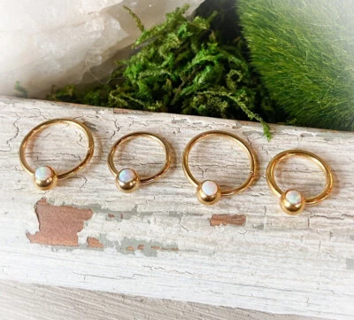 1pc Opal Ball Hinged Segment Ring Septum Clicker Captive Bead Helix Cartilage - Image 1 of 4