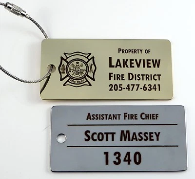 LAZRART Custom Firefighter / EMT Equipment Tag w/Stainless Cable Loop - Free Engraving