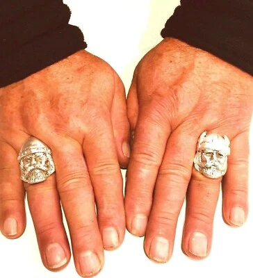 Viking Head Sterling Silver Rings/Beard Rings/Biker Braid Rings, Not Plated SZ13 - Image 1 of 4