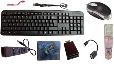 Keyboard-Mouse-USB Hub-Pad-Cleaning Gel-OTG Type C & Micro-USB Light (8 in 1) - Image 1 of 4