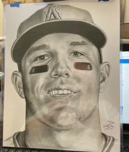 Mike Trout disegno a mano 11 x 14 numero 36/300 - Foto 1 di 2