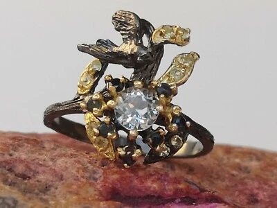 Black Rhodium 925er Silber Ring,14 ct Gold, Aquamarin, Saphir, Handarbeit - Bild 1 von 4