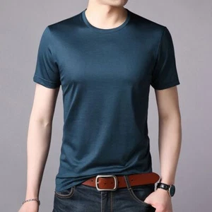 Mens Short-Sleeved Tees Summer Thin Round Neck Solid Color Casual Top T-Shirt - Picture 1 of 22