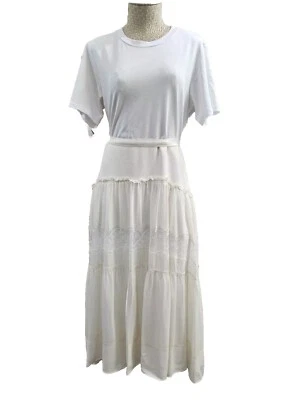 PLK Mujer 10 3.1 Phillip Lim Manga Corta Camiseta Vestido Cinturón Encaje Inserto Falda Foto 1 de 4