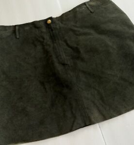 Hugo Buscati Collection Suede Leather Dark Green Mini Skirt Sz 14
