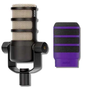 Rode PodMic Cardioid Dynamic Broadcast Microphone with WS14 Purple Pop Filter - Picture 1 of 7