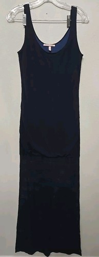 UNDERCOVER Maxi abito Victorias Secret lino viscosa blu navy tank taglia S P semi trasparente spiaggia lungo