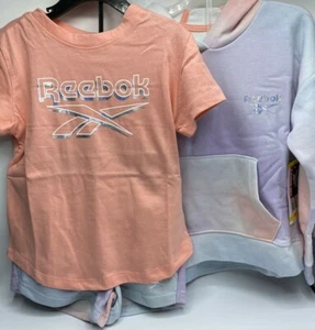 Girls Size 5/6 Reebok 3-Piece Short Set Outfit Shirt Pullover Hoodie MSRP $56 - Picture 1 of 9