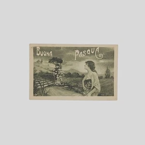 Cartolina augurale d’epoca Donna di profilo Buona Pasqua VG 1927 - Picture 1 of 2