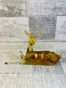 Vintage mundgeblasen Bernstein Kunst Glas Hirsch/Rehkitz Weihnachten Urlaub 6" lang - Bild 1 von 7