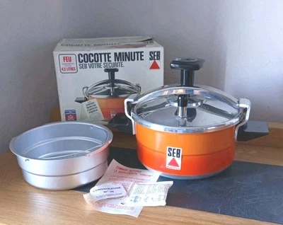 👌Neuf Cocotte Minute SEB 4,5L  Orange Gaz Serie PA du 04 1984 Vintage+Boîte  - Immagine 1 di 4