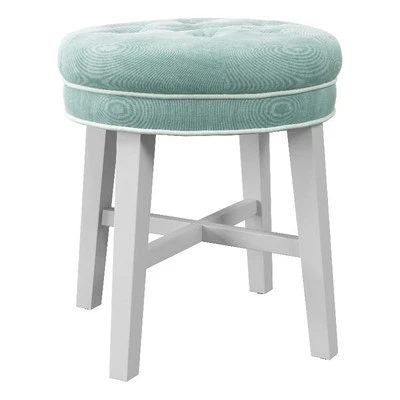 Pemberly Row Tufted Backless Wood Vanity Stool White with Spa Blue Fabric - Image 1 of 4