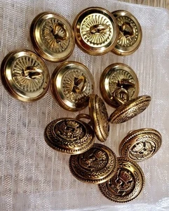 Vtg 12 Brass Eagle w/ Shield,Crown & Anchor Emblem Round Blazer Shank Buttons ⅝" - Picture 1 of 4