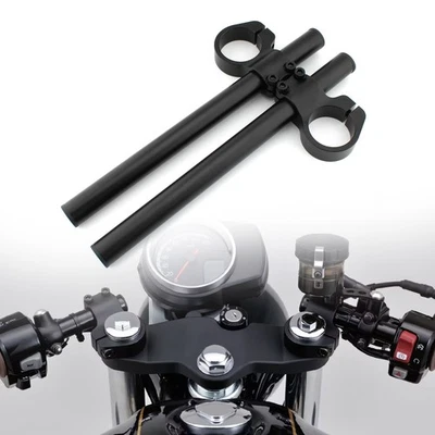 2x Black Motorcycle Universal Version Clip On Handlebar For Honda CB350 Aluminum - Image 1 of 4