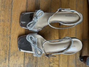 Tony Bianco Silver and Diamond Square Toe Bow Wedding Bridal Stilettos - Picture 1 of 3