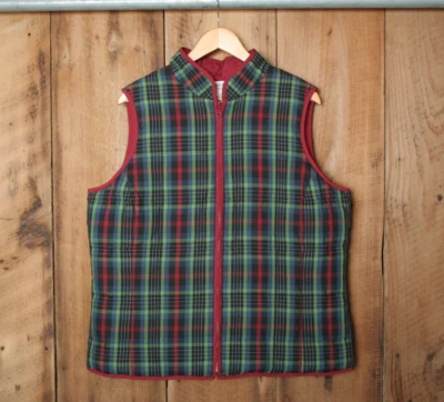 PENDLETON Cranberry Red/Blue/Green Plaid Reversible Down Puffer Vest Sz. L Tall - Image 1 of 4