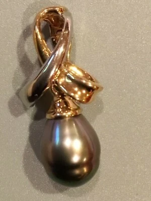 14K Yellow & White Gold Grey Pearl Enhancer Pendant for Necklace - Image 1 of 4