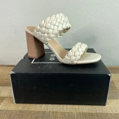 NEW Shu Shop Heaven Braided Faux Leather Heel Sandal Womens 10 Ivory 112 Bone - Image 1 of 4