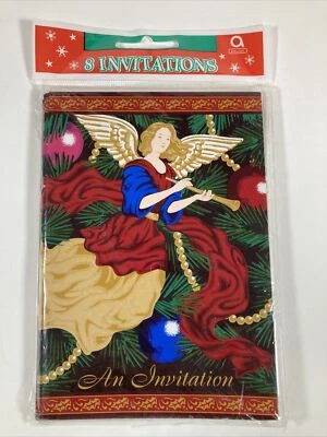 Vintage Amscan Holiday Angels Christmas Party Invitations Envelopes Set Of 8 - Image 1 of 4