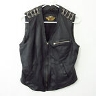 VTG Harley Davidson Black Genuine Leather M Women Vest Distressed