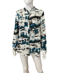 Ariella Button Down Long Sleeve Blue Multi Color Shirt Top Size M - Picture 1 of 5